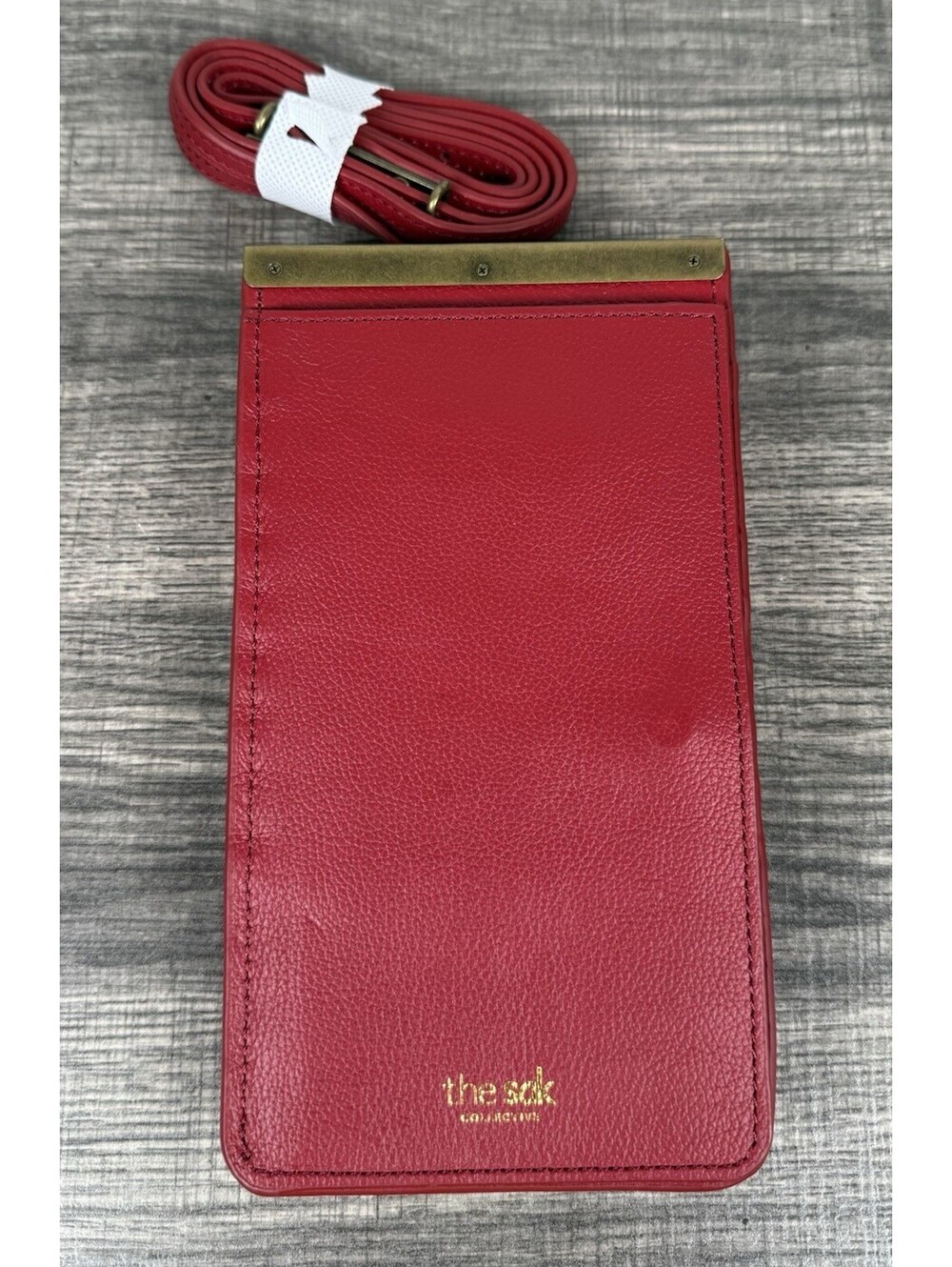 The Sak Collective Red Leather Smartphone Wallet Crossbody Bag Brass Hardware